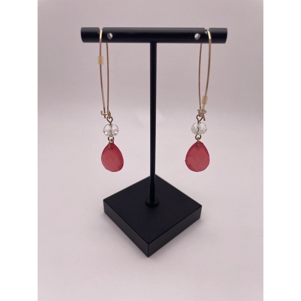 Pink Teardrop Goldtone kidney Wire Dangle Earrings